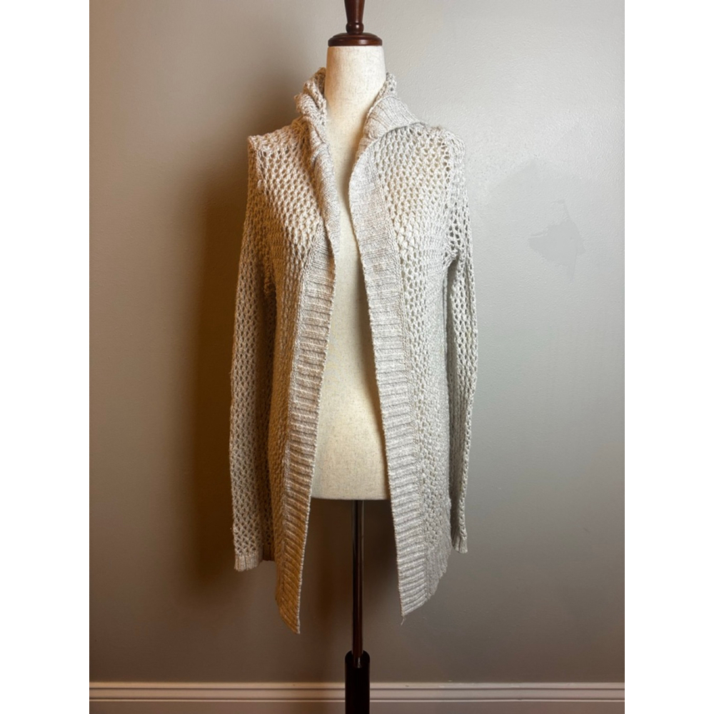 Y2k vintage boho cottagecore Hollister Beige Open Knit Hooded Cardigan XS
